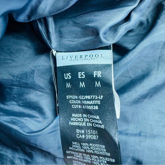 Liverpool Black Quilted Hooded Winter Coat Snap Zip Pockets Textured Size M - Picture 6 of 8